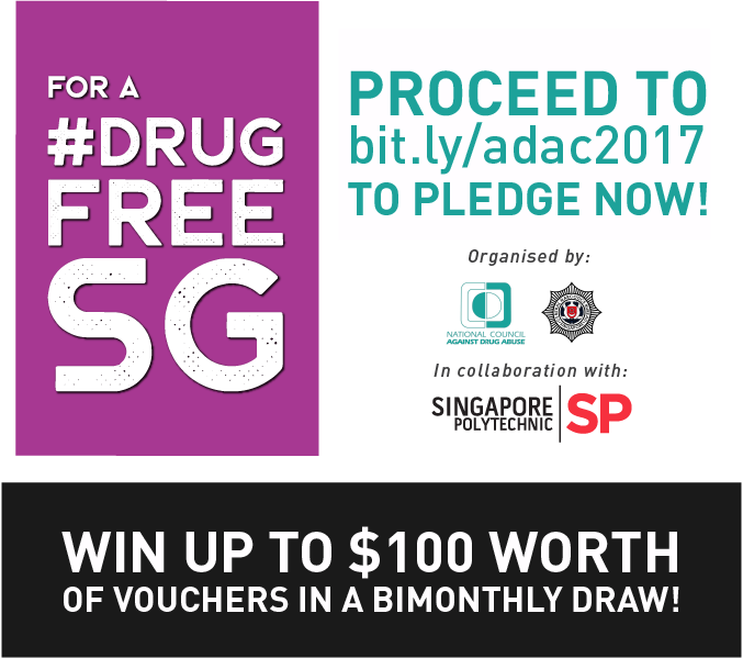 Secure a #DrugFreeSG | Organised by: National Council Against Drug Abuse, Central Narcotics Bureau | In collaboration with: Singapore Polytechnic | Win up to $100 worth of vouchers in a bi-monthly draw