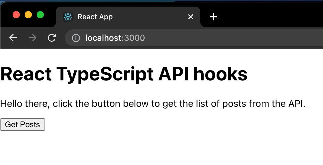 Screenshot of unstyled React API hook UI