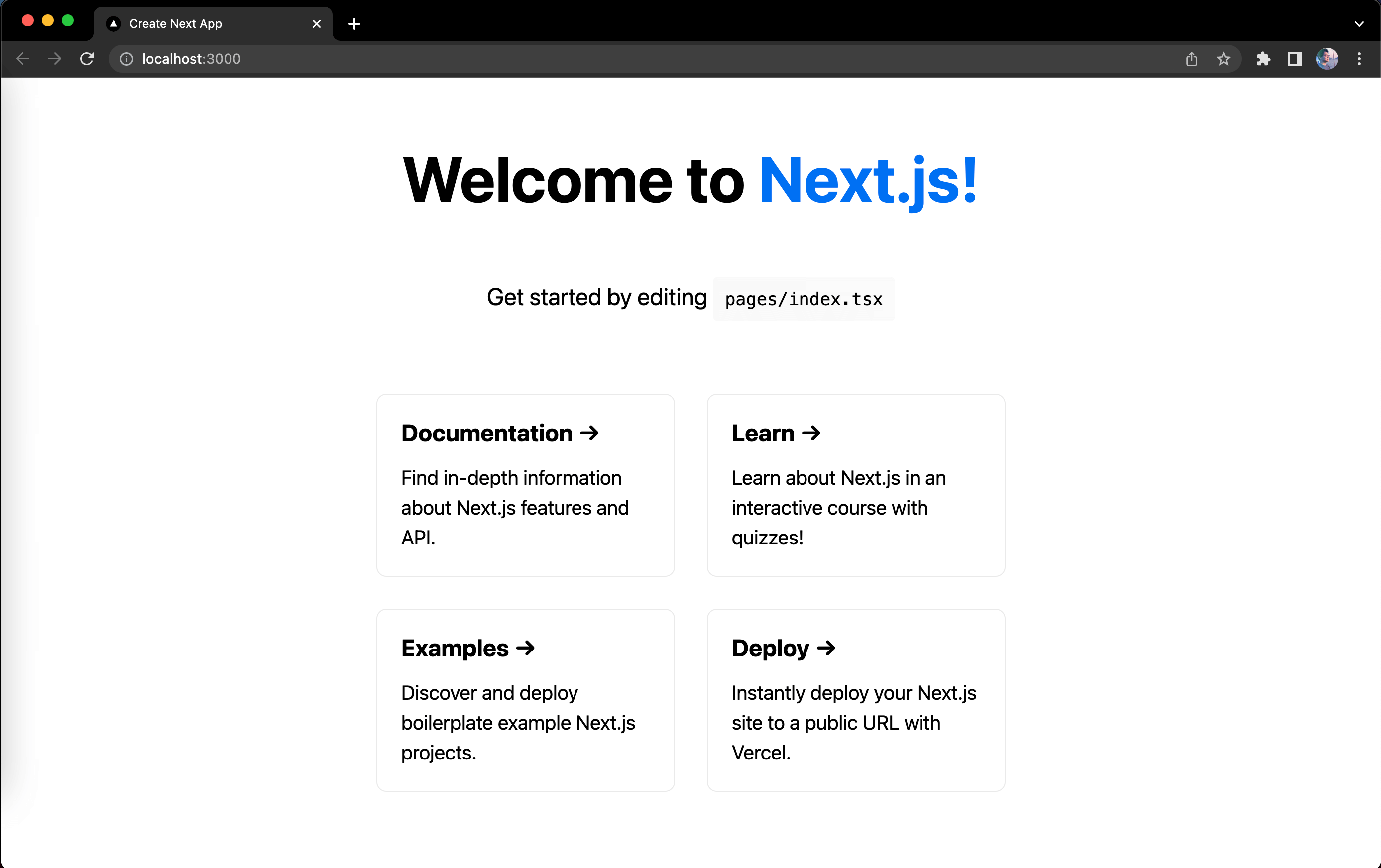 Screenshot of Create Next App default page