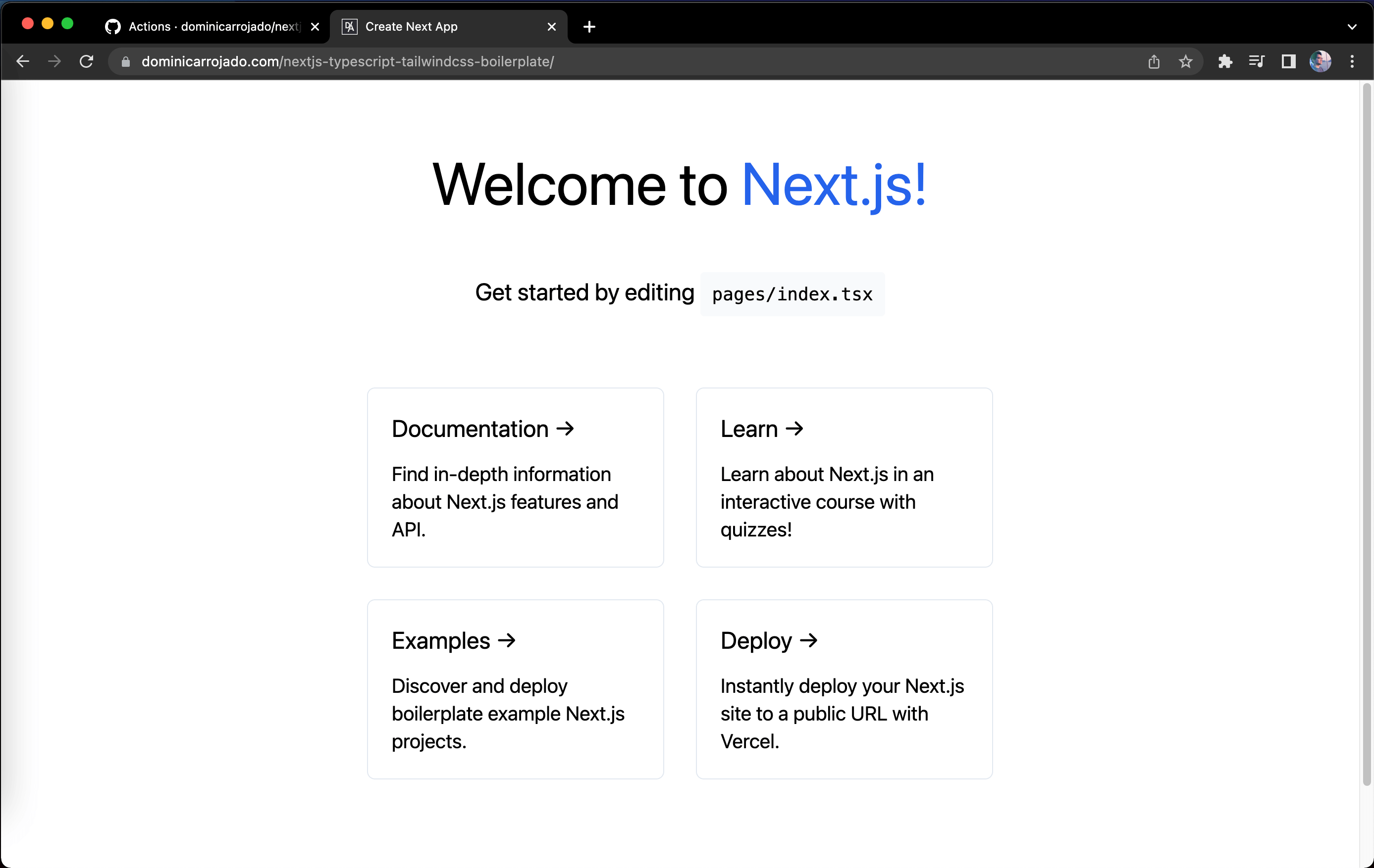 Screenshot of Create Next App deployed on GitHub Pages