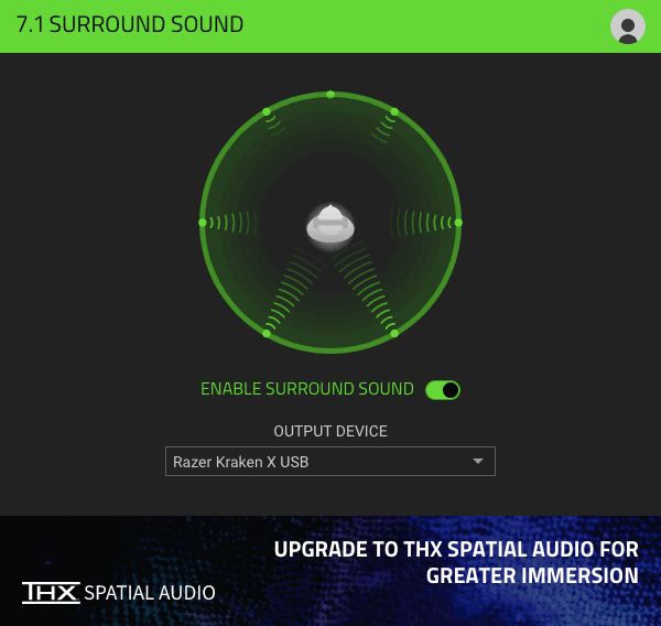 Screenshot of Razer 7.1 Surround Sound